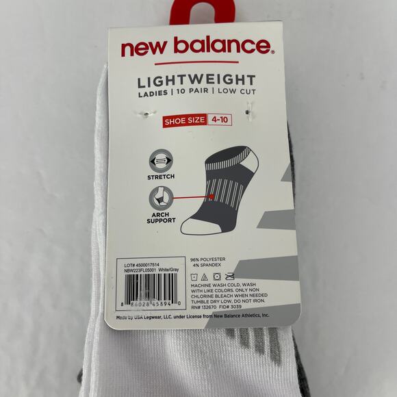 New Balance Womens Socks Low Cut Sz 4-10 Lightweight 10 Pr Gray White Stretch - Picture 5 of 7